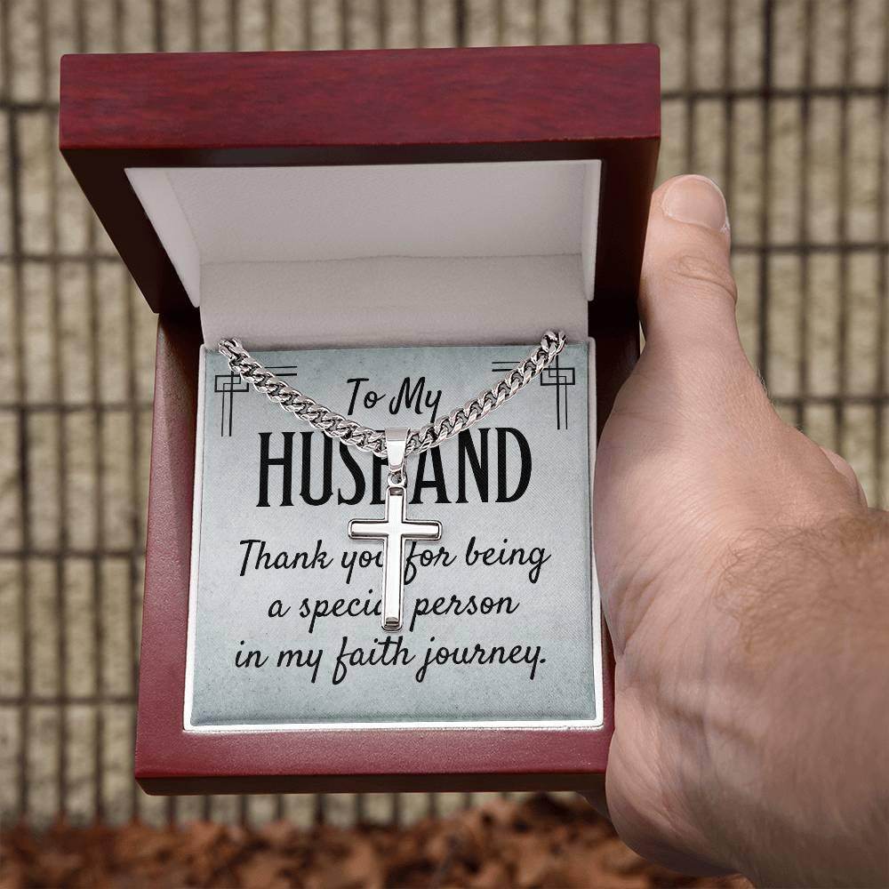 Personalized Artisan Cross Necklace with Cuban Chain For My Husband - Giftsmojo