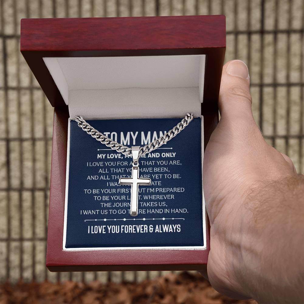 Personalized Cross Necklace with Cuban Chain For My Man (Husband) - Giftsmojo