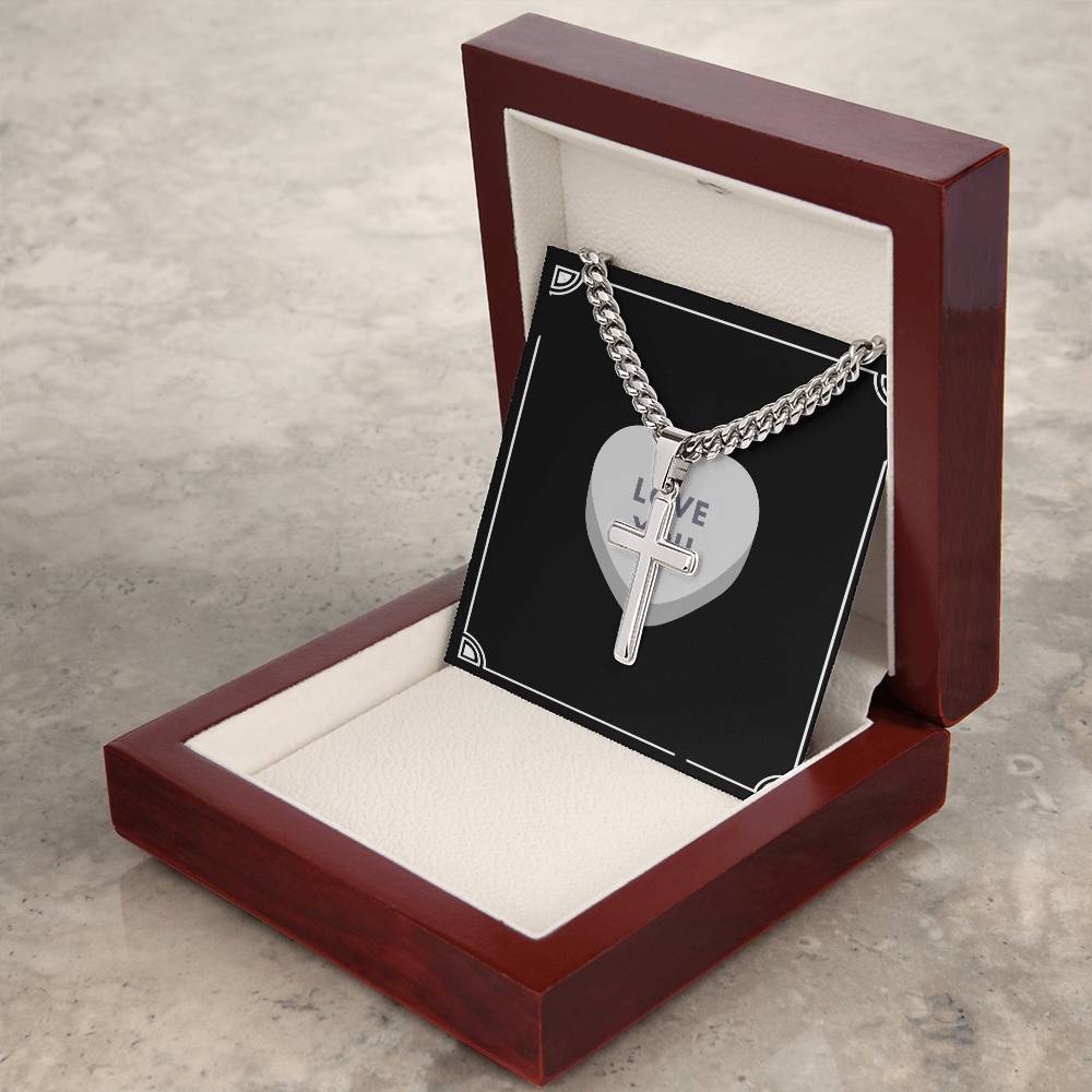 Gift For Men and Women Cuban Link Chain with Engraved Artisan Crosss