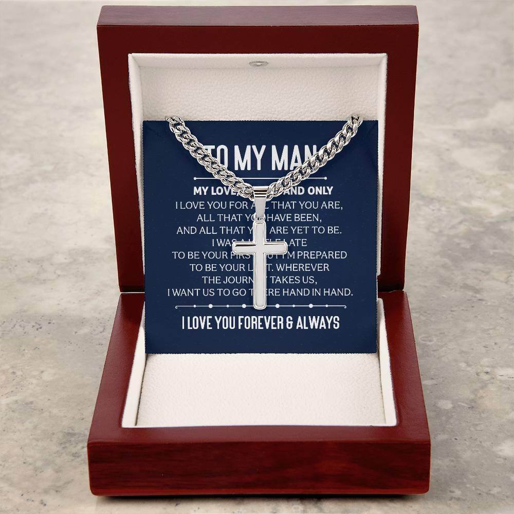Personalized Cross Necklace with Cuban Chain For My Man (Husband) - Giftsmojo