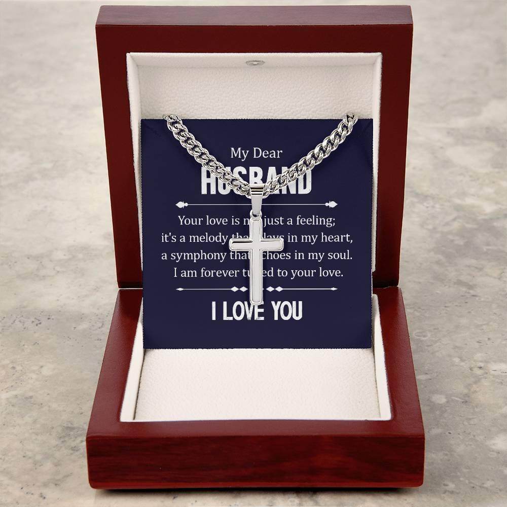 Personalized Artisan Cross Necklace with Cuban Chain for Husband - Giftsmojo