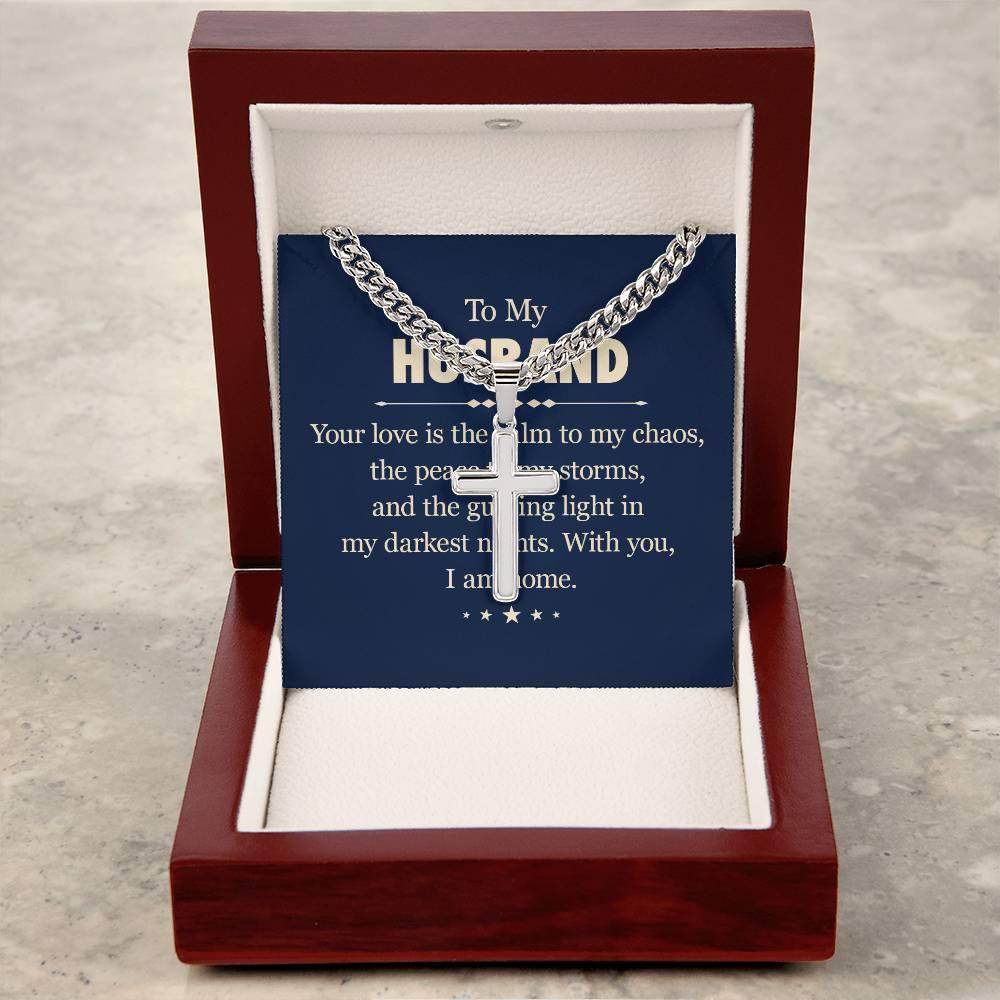 Personalized Artisan Cross Necklace with Cuban Chain For My Dear Husband - Giftsmojo