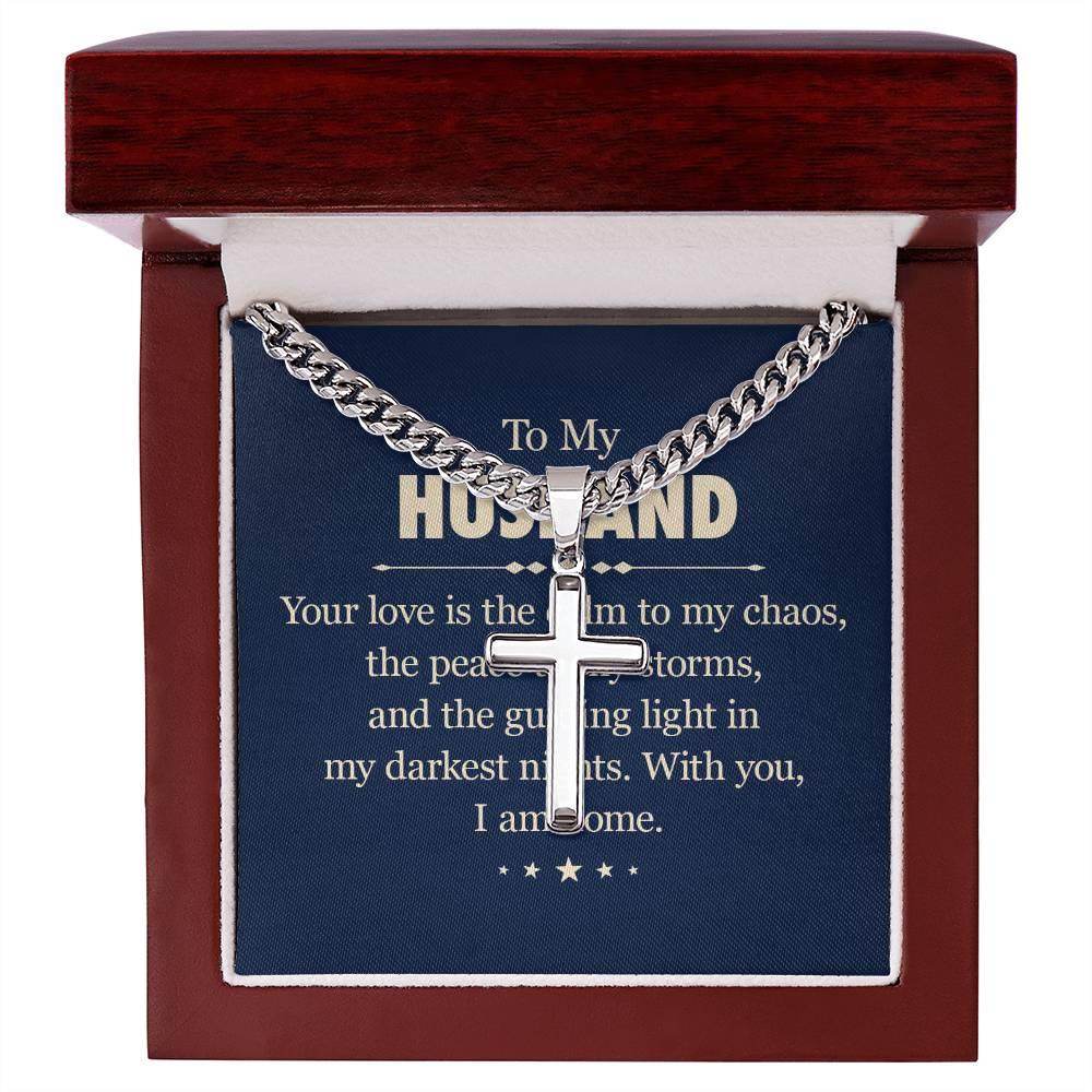 Personalized Artisan Cross Necklace with Cuban Chain For My Dear Husband - Giftsmojo