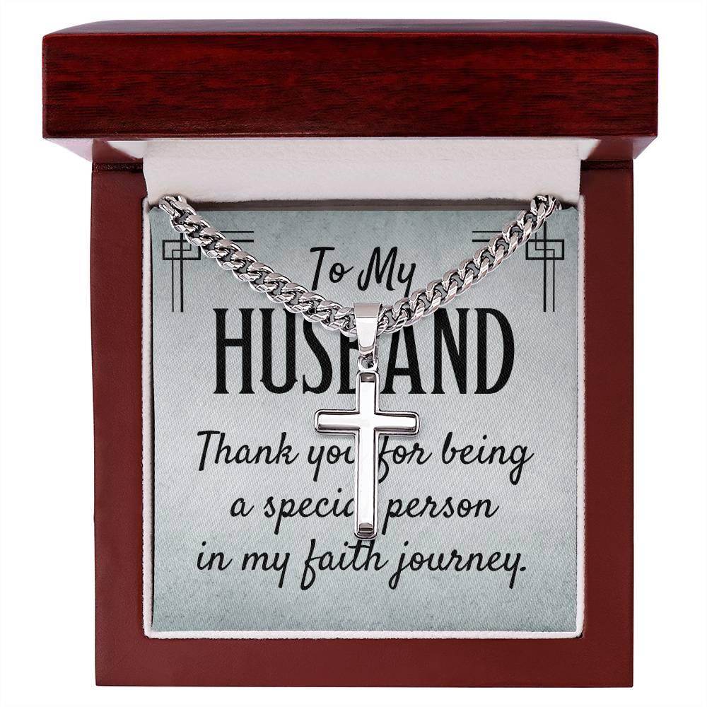 Personalized Artisan Cross Necklace with Cuban Chain For My Husband - Giftsmojo