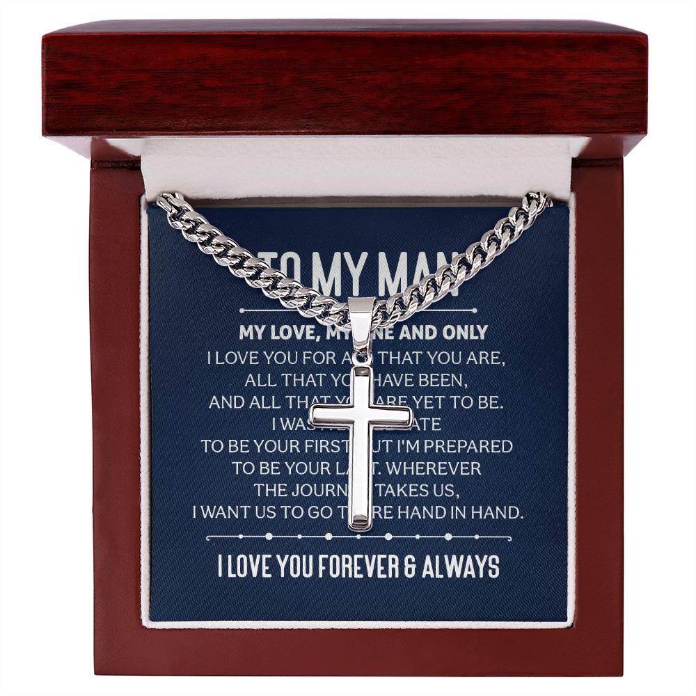 Personalized Cross Necklace with Cuban Chain For My Man (Husband) - Giftsmojo