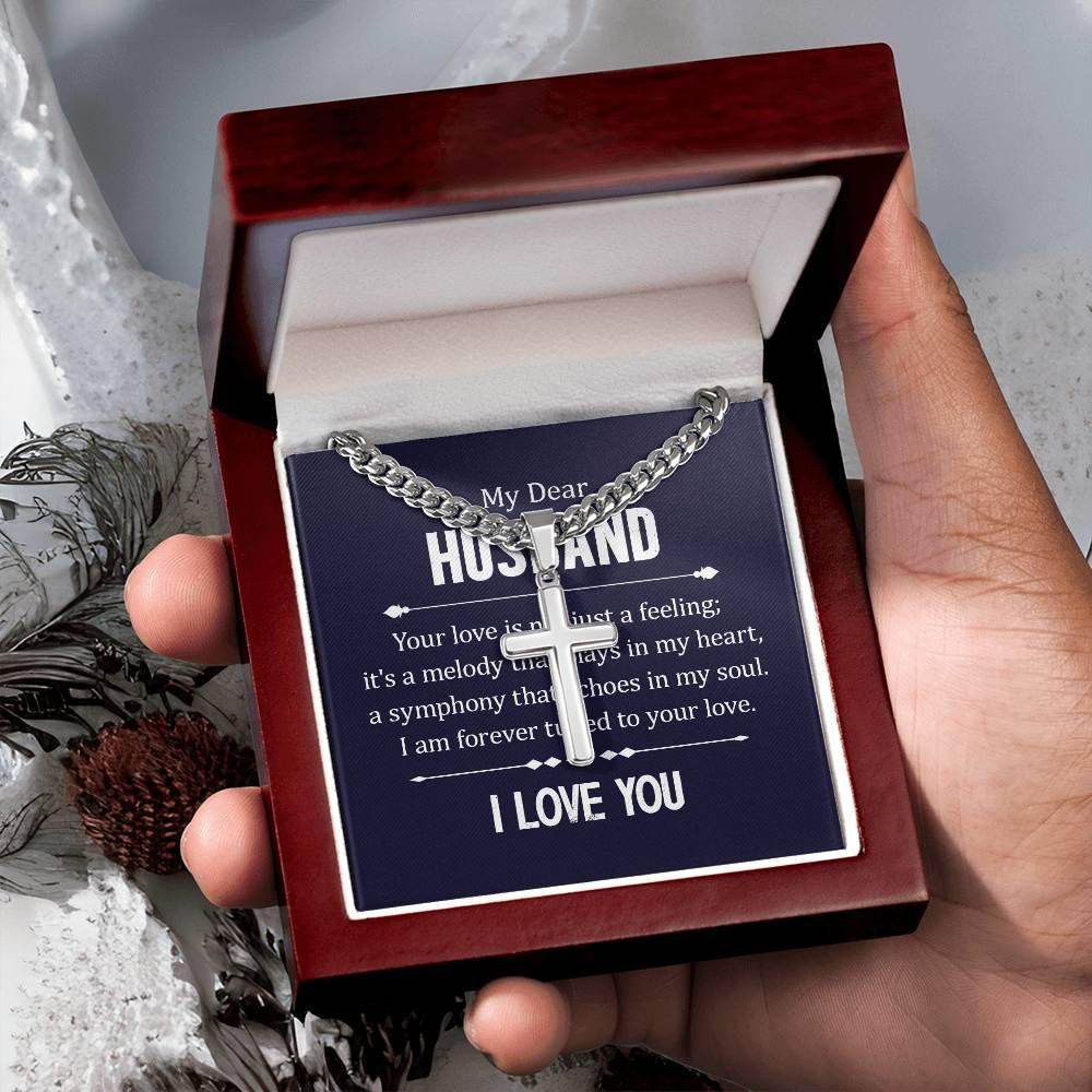 Personalized Artisan Cross Necklace with Cuban Chain For My Dear Husband - Giftsmojo