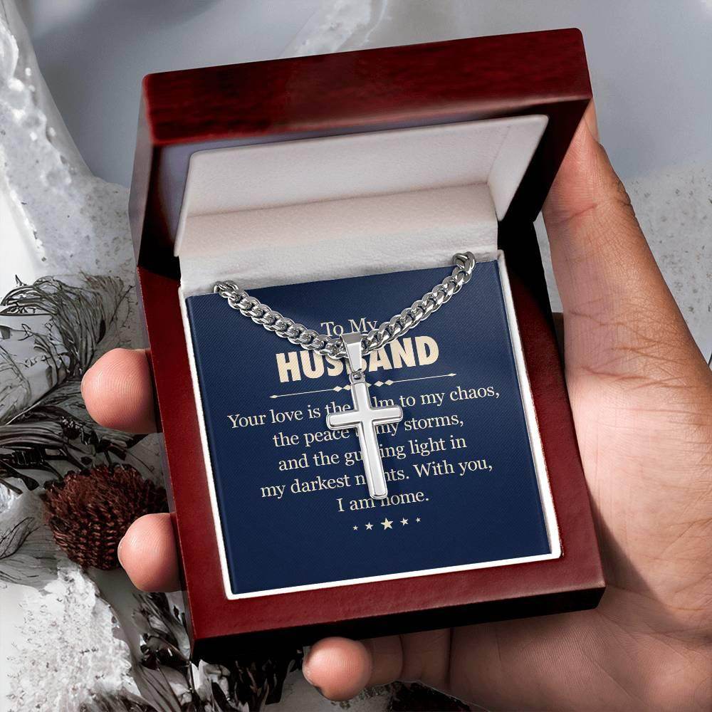 Personalized Artisan Cross Necklace with Cuban Chain For My Dear Husband - Giftsmojo