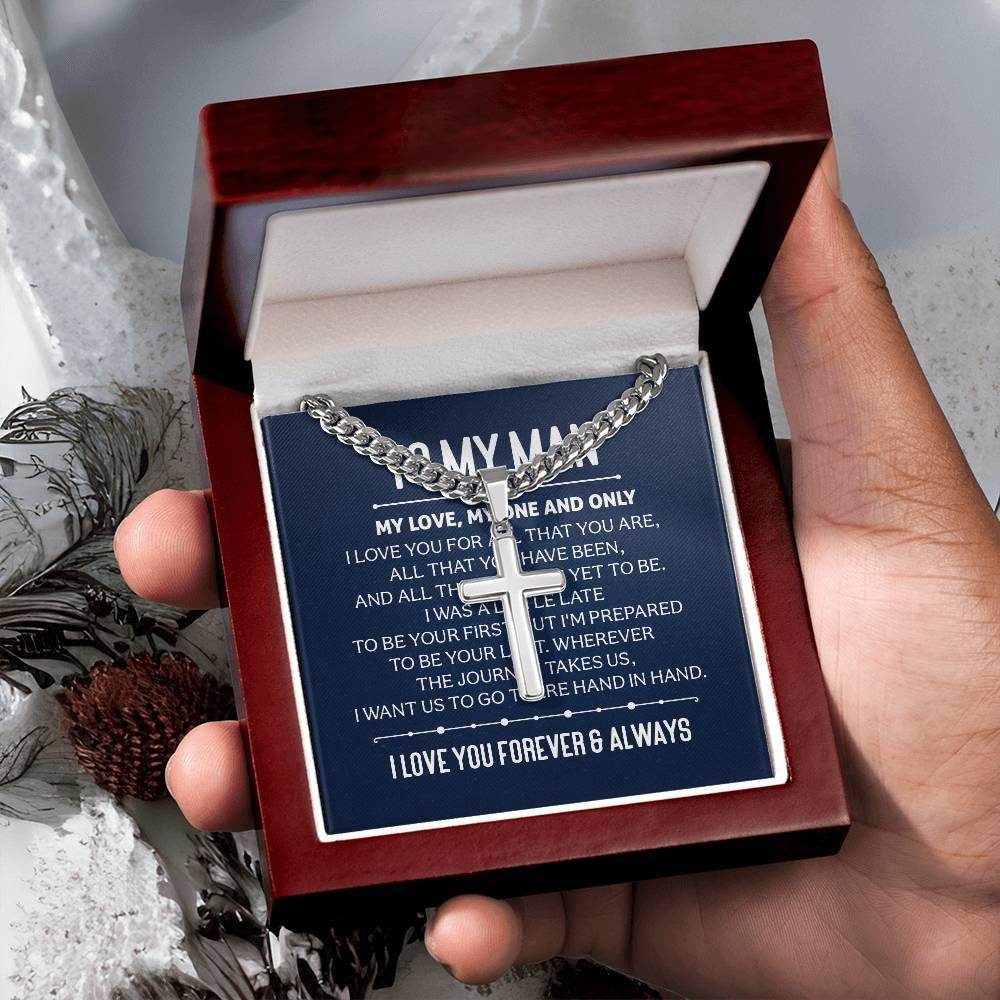 Personalized Cross Necklace with Cuban Chain For My Man (Husband) - Giftsmojo