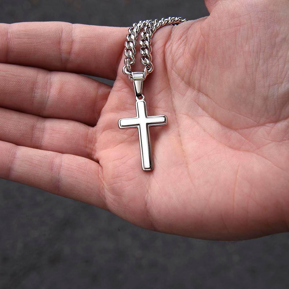 Cuban Chain Cross Necklace For Men - Here I Am Lord Send Me - Giftsmojo