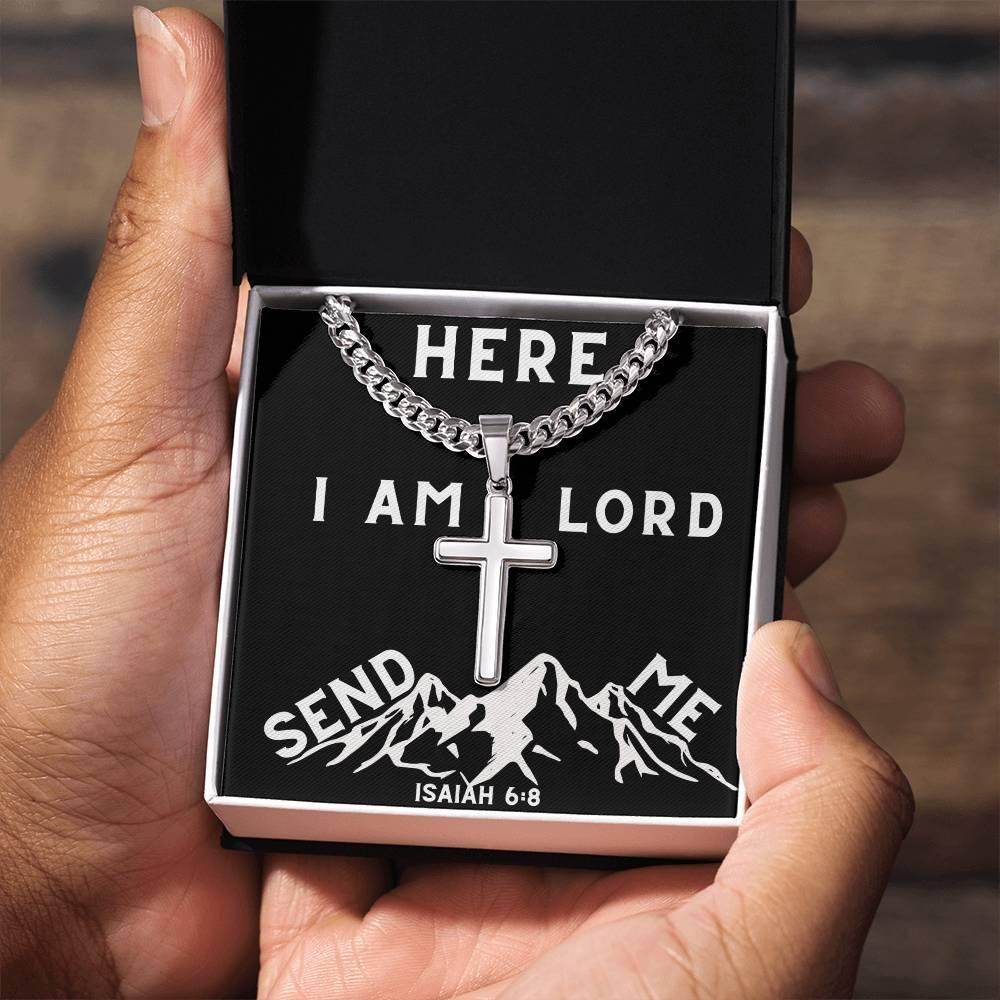 Cuban Chain Cross Necklace For Men - Here I Am Lord Send Me - Giftsmojo