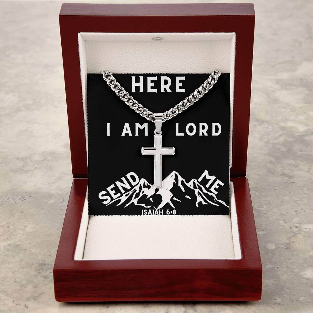 Cuban Chain Cross Necklace For Men - Here I Am Lord Send Me - Giftsmojo