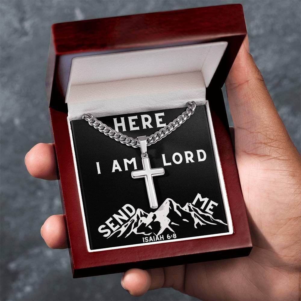 Cuban Chain Cross Necklace For Men - Here I Am Lord Send Me - Giftsmojo