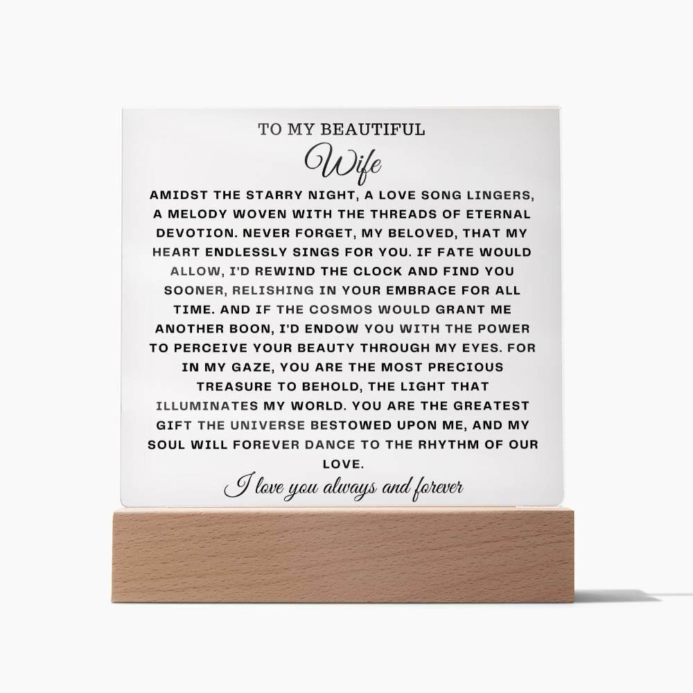Square Acrylic Plaque Gift for Wife - To My Beautiful Wife - Giftsmojo