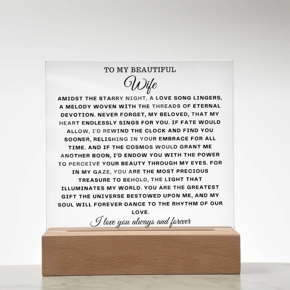 Square Acrylic Plaque Gift for Wife - To My Beautiful Wife - Giftsmojo