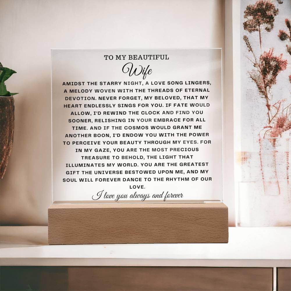 Square Acrylic Plaque Gift for Wife - To My Beautiful Wife - Giftsmojo