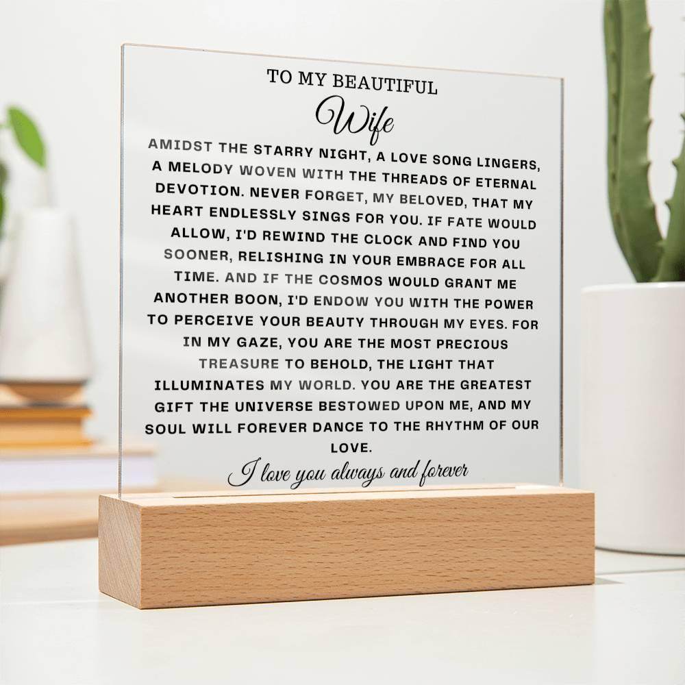 Square Acrylic Plaque Gift for Wife - To My Beautiful Wife - Giftsmojo