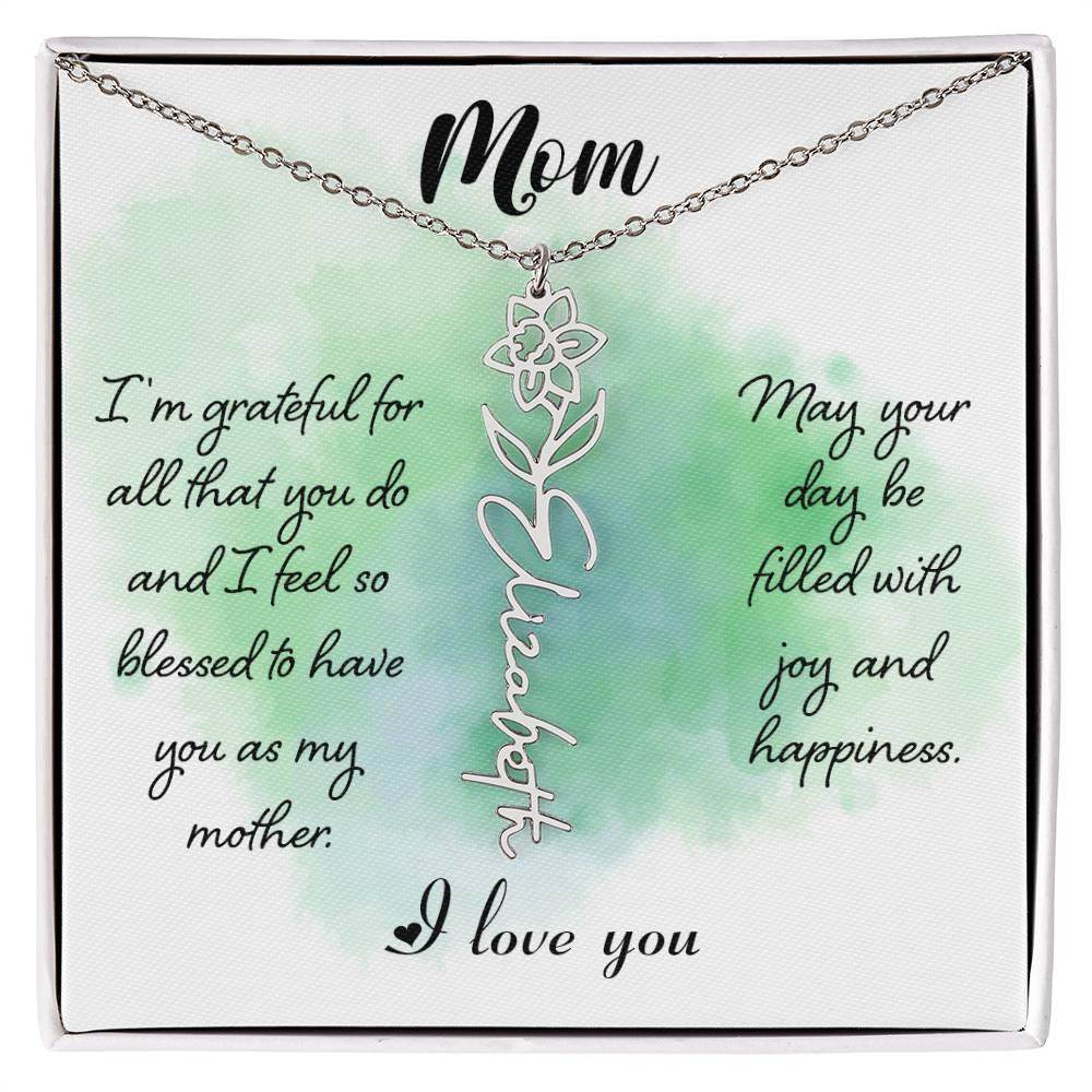 Custom Flower Name Necklace For Mom - Giftsmojo