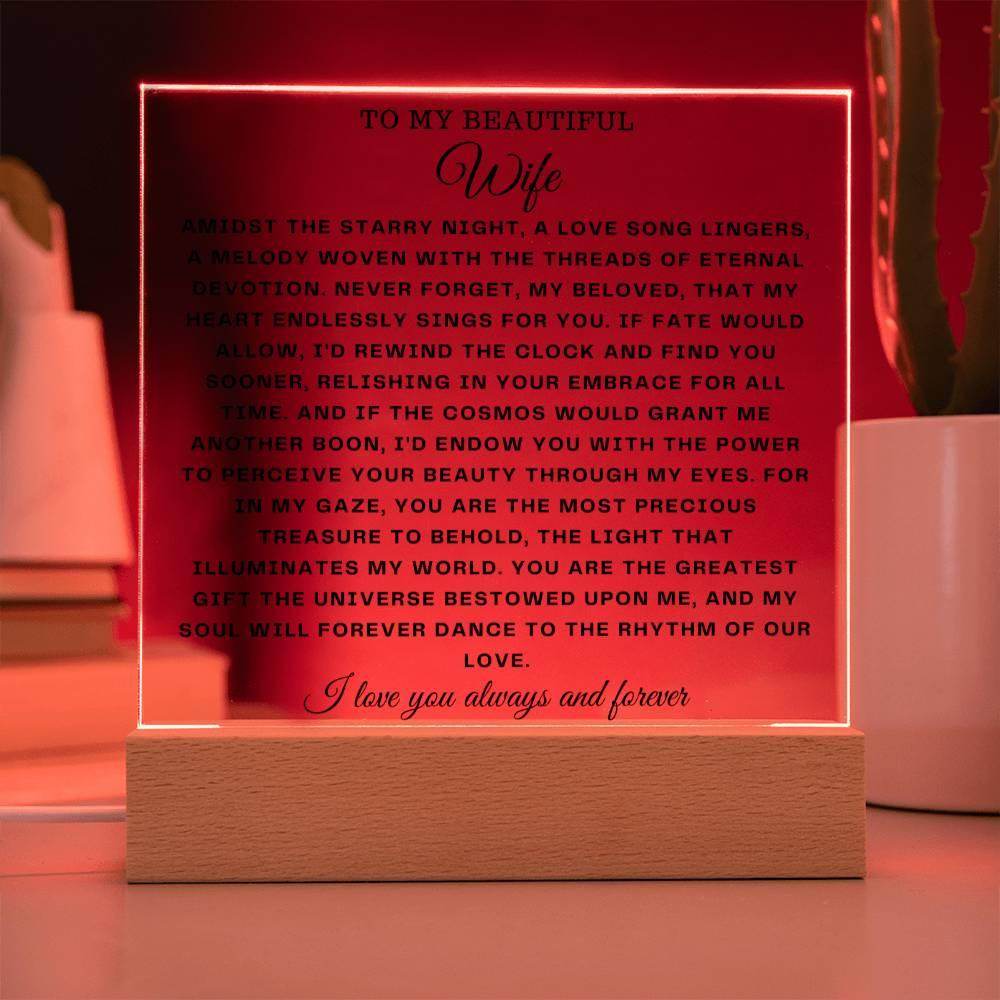 Square Acrylic Plaque Gift for Wife - To My Beautiful Wife - Giftsmojo