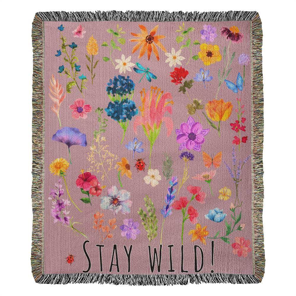 Stay Wild Floral Heirloom Woven Blanket - Great Gift for Flower Lovers or Nature Lovers - Giftsmojo