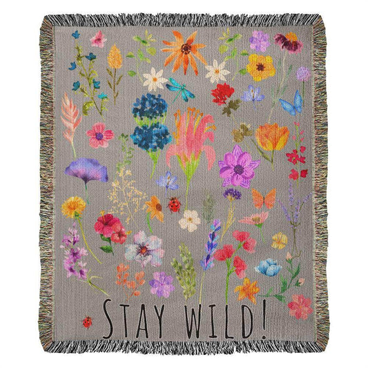 Stay Wild Floral Heirloom Woven Blanket: Embrace the Untamed Beauty - Giftsmojo