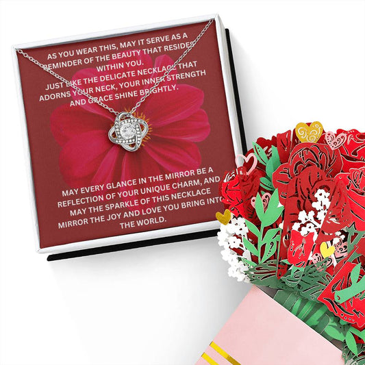 Love Knot Necklace + Flower Bouquet Bundle for Her