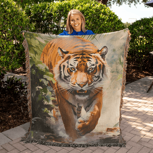 Tiger Heirloom Woven Blanket: Roar of Elegance and Cozy Comfort Custom Blankets - Giftsmojo