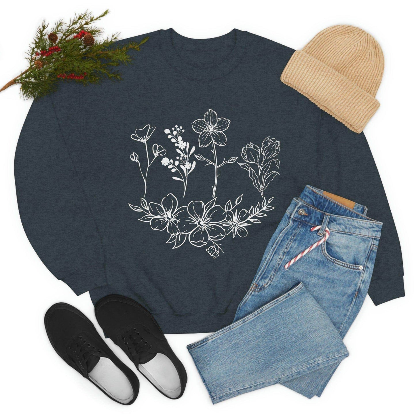 Flower sweatshirt, Vintage Flower Shirt, Vintage Botanical Shirt, plant sweatshirt, - Giftsmojo