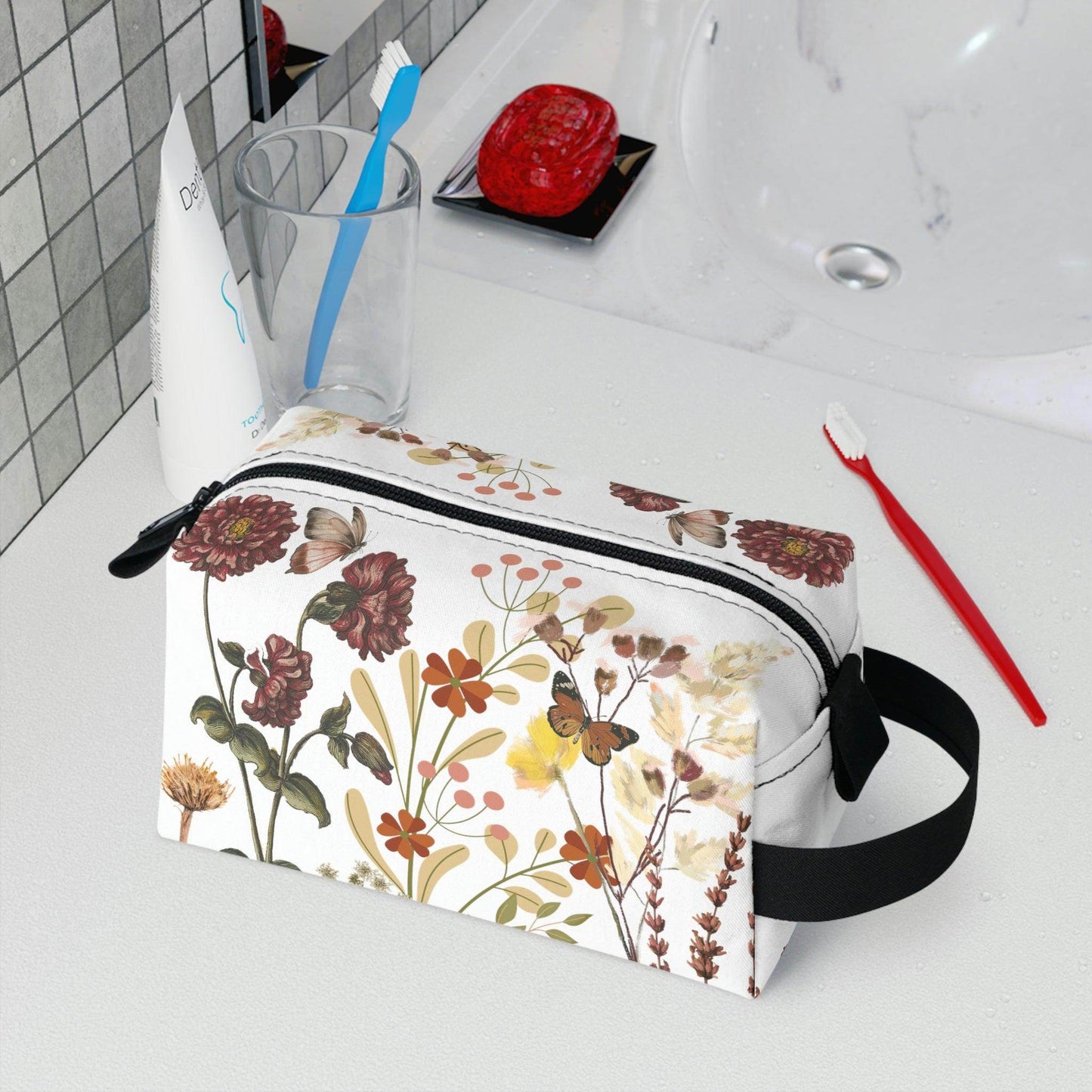 Floral Makeup Bag | flower makeup bag | Cosmetic Bag | floral Toiletry Bag Women | cute makeup bag | makeup pouch - Giftsmojo