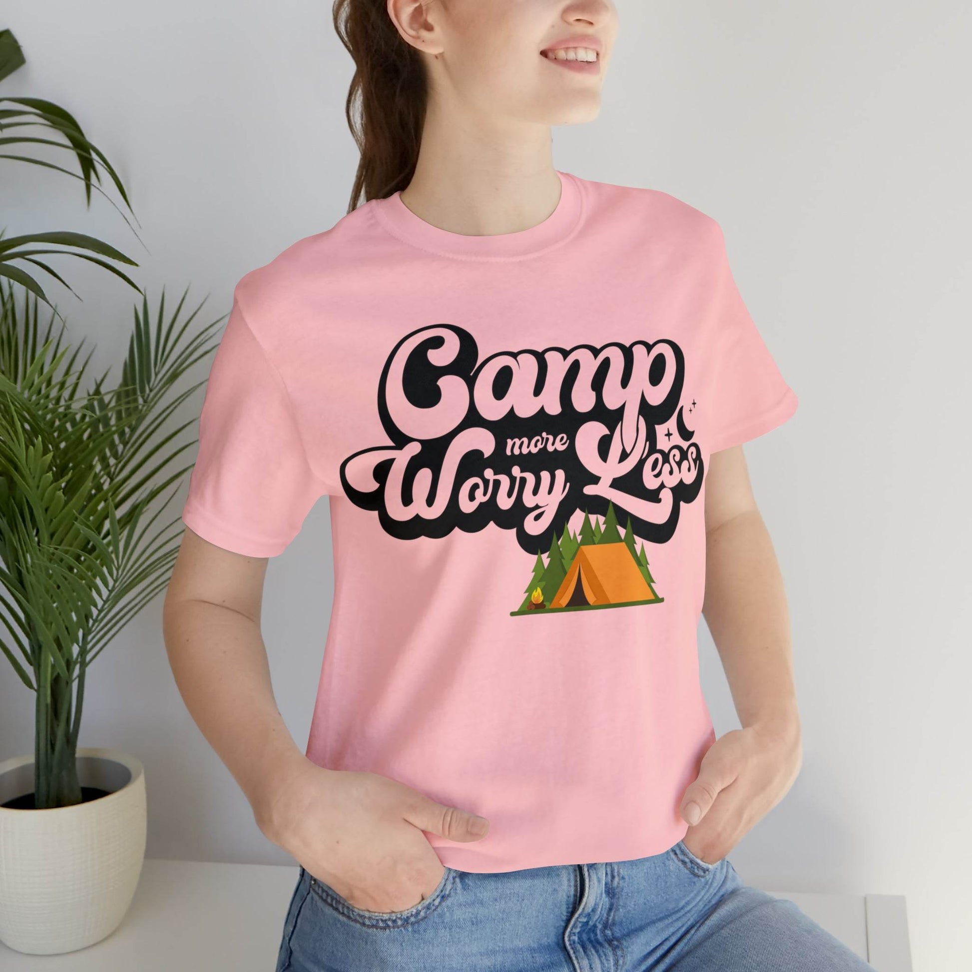 Camp More Worry Less Shirt, Outdoor adventure clothing, Nature-inspired shirts, Outdoor enthusiasts gift, Adventure-themed attire - Giftsmojo