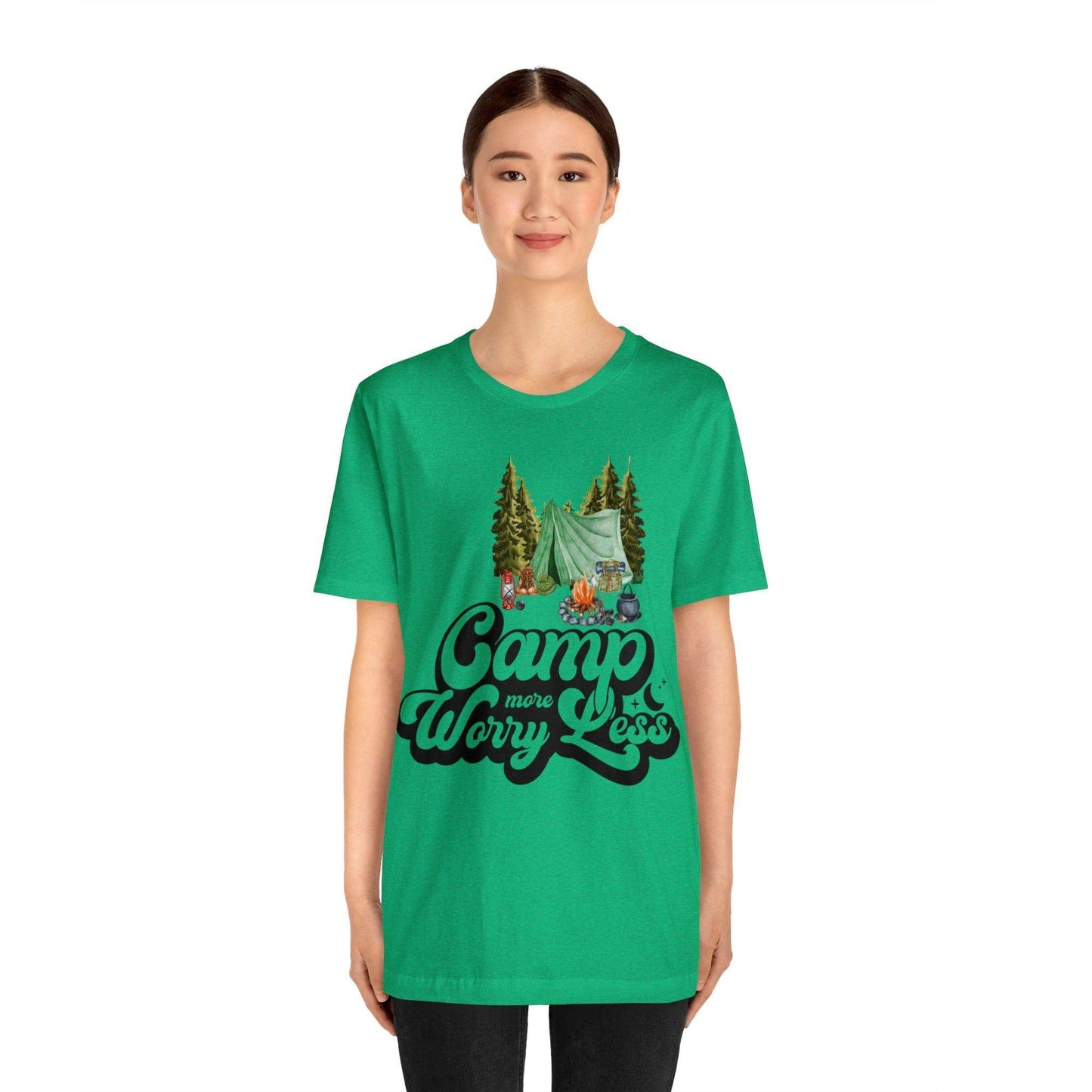 Camp More Worry Less Shirt, Outdoor adventure clothing, Nature-inspired shirts, Hiking apparel, Outdoor enthusiasts gift, Adventure-themed attire - Giftsmojo