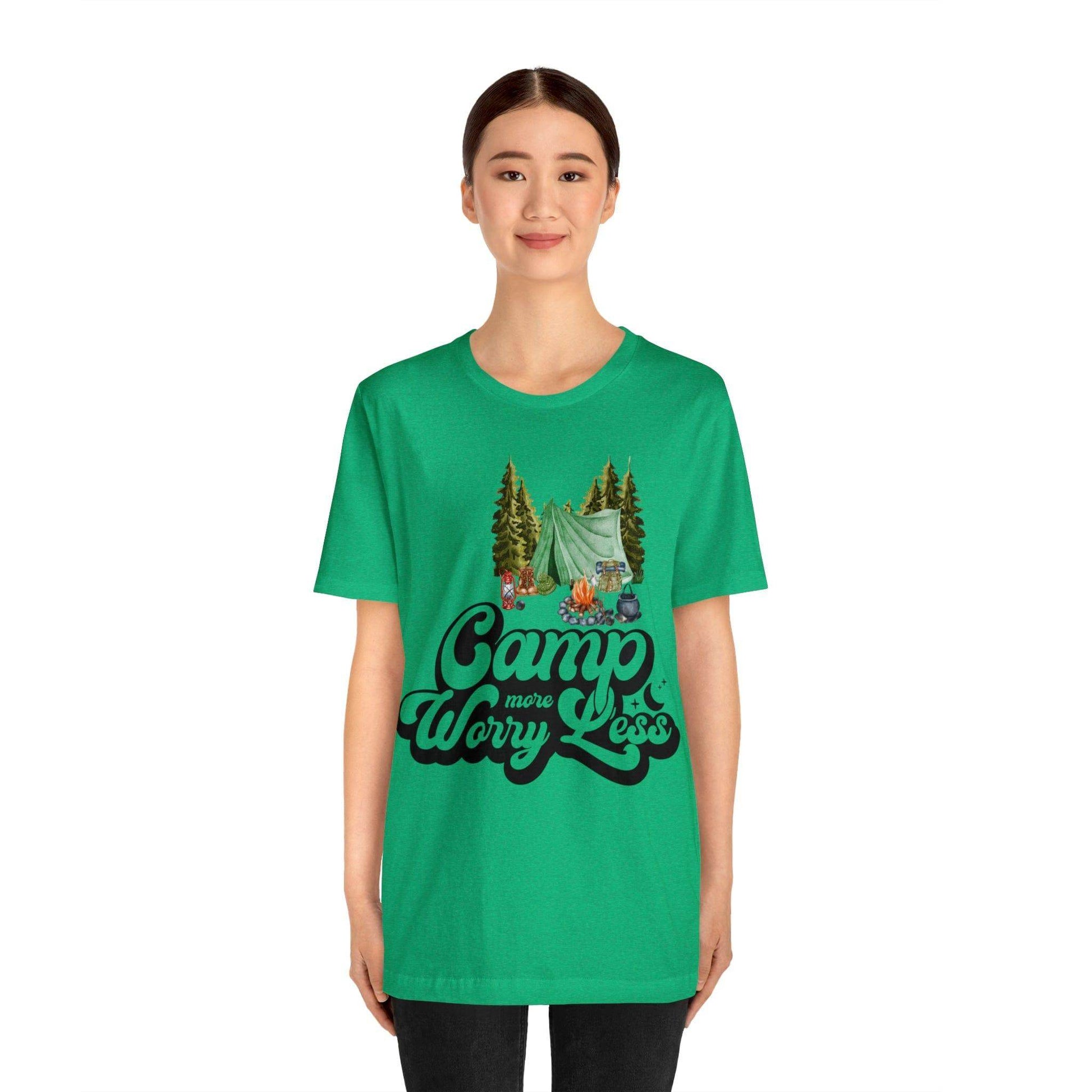 Camp More Worry Less Shirt, Outdoor adventure clothing, Nature-inspired shirts, Hiking apparel, Outdoor enthusiasts gift, Adventure-themed attire - Giftsmojo