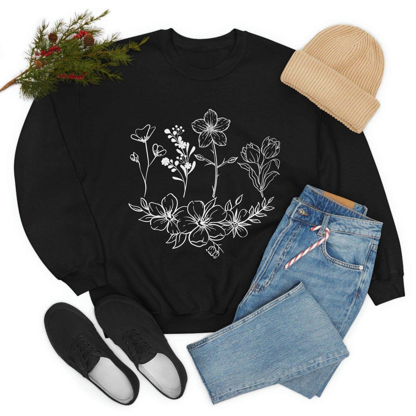 Flower sweatshirt, Vintage Flower Shirt, Vintage Botanical Shirt, plant sweatshirt, - Giftsmojo