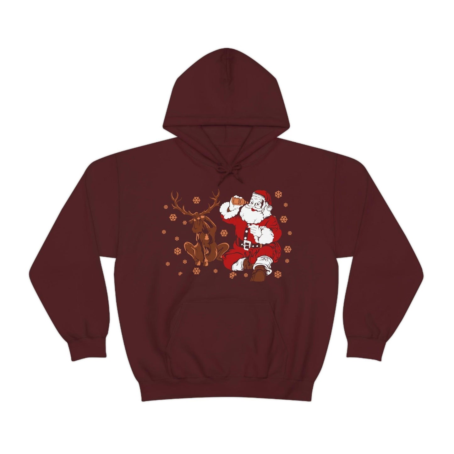 Santa and Reindeer Hooded Sweatshirt Christmas Shirt Funny Christmas Sweatshirt Christmas Gifts Santa Drinking Beer