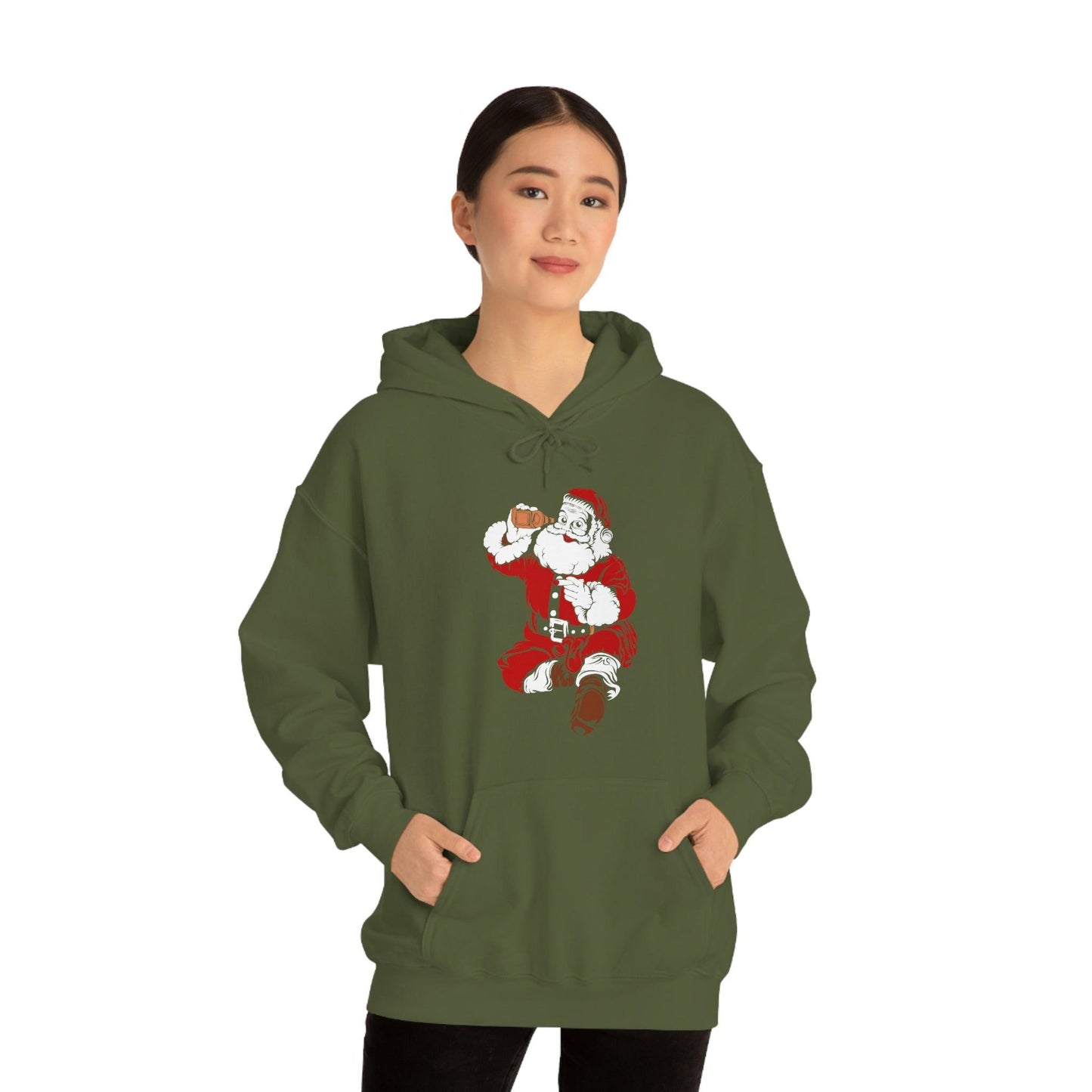 Santa drinking beer funny Hooded Sweatshirt, - Giftsmojo