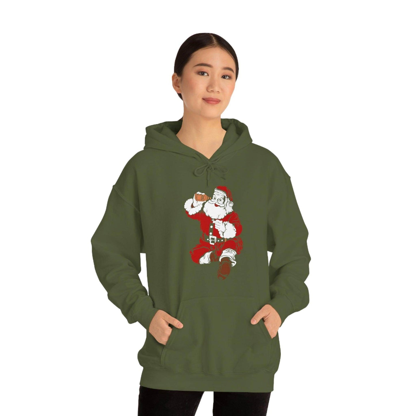 Santa drinking beer funny Hooded Sweatshirt, - Giftsmojo