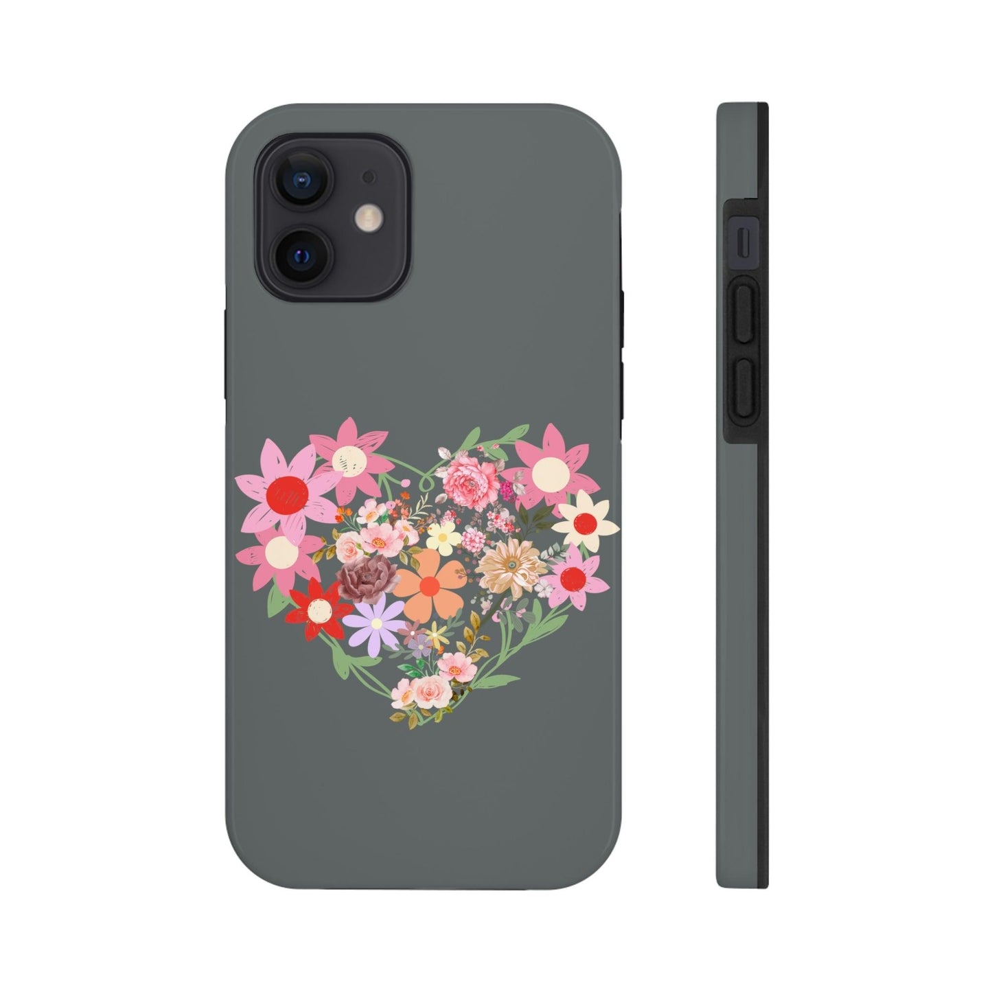 Floral Heart phone case, Tough Phone Cases, Mom Phone Case fit for iPhone 14 Pro, 13, 12, 11 Pro Max, Xr, Xs, 8+, 7, And Samsung S