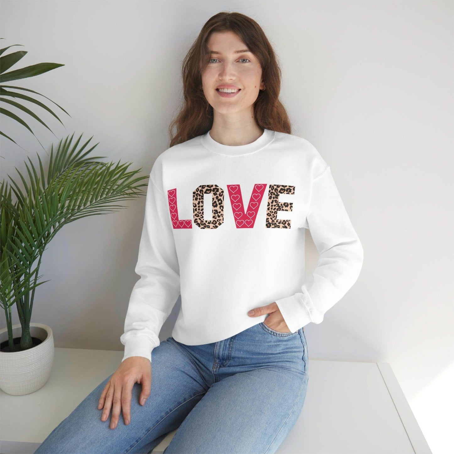 Love Sweatshirt with partial leopard print - Giftsmojo