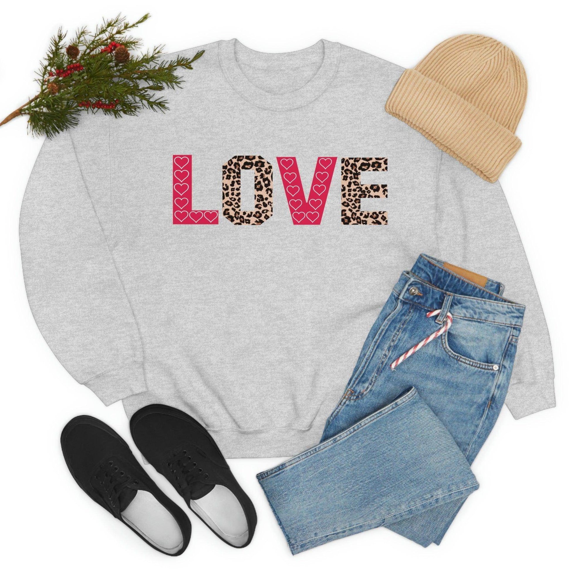 Love Sweatshirt with partial leopard print - Giftsmojo