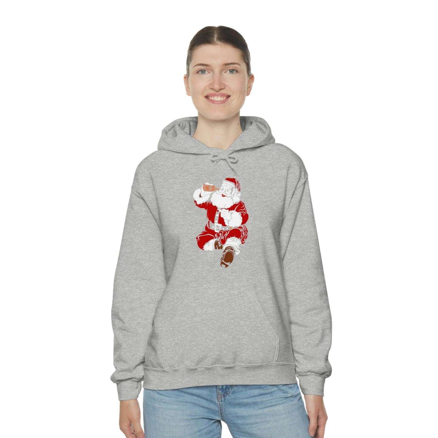 Santa drinking beer funny Hooded Sweatshirt, - Giftsmojo