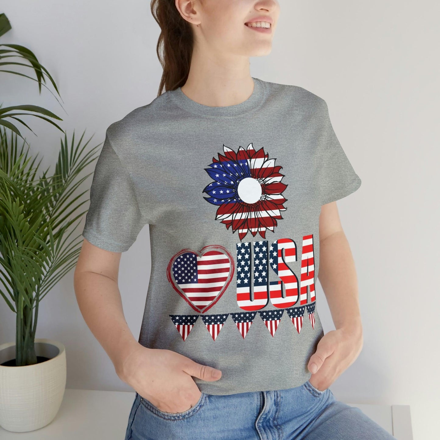 American flag shirt, Red, white, and blue shirt, Flower Love USA shirt, - Giftsmojo