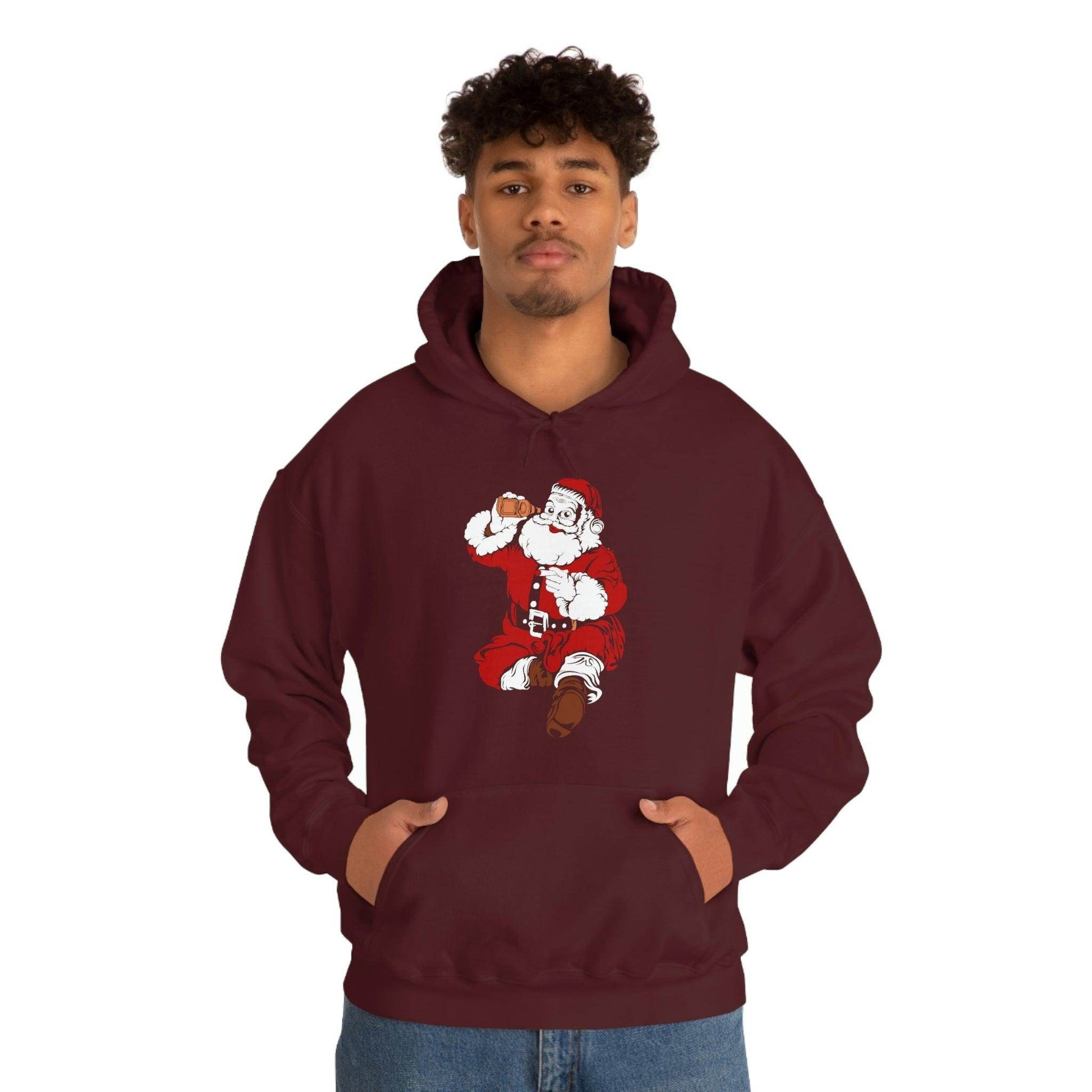 Santa drinking beer funny Hooded Sweatshirt, - Giftsmojo