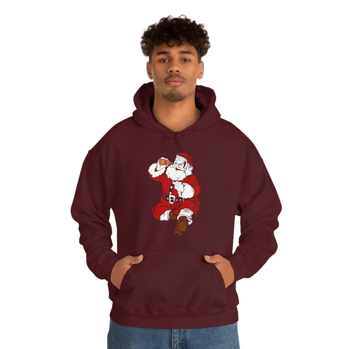 Santa drinking beer funny Hooded Sweatshirt, - Giftsmojo