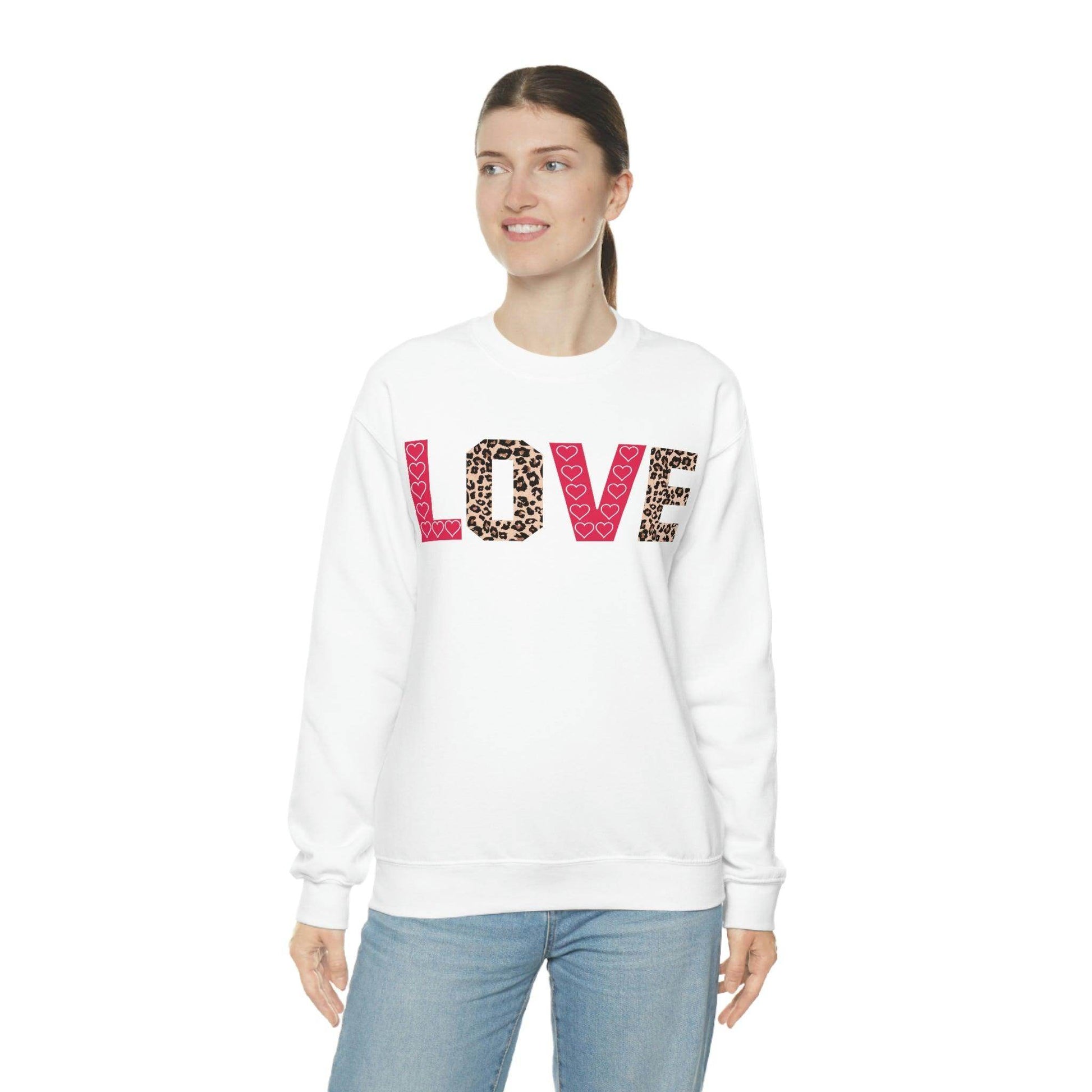 Love Sweatshirt with partial leopard print - Giftsmojo