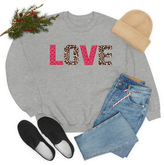 Love Sweatshirt with partial leopard print - Giftsmojo