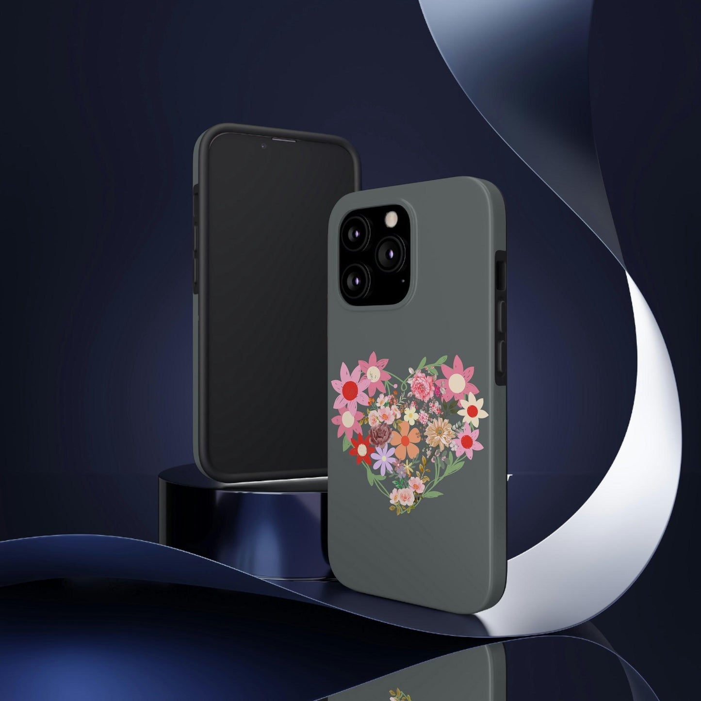 Floral Heart phone case, Tough Phone Cases, Mom Phone Case fit for iPhone 14 Pro, 13, 12, 11 Pro Max, Xr, Xs, 8+, 7, And Samsung S