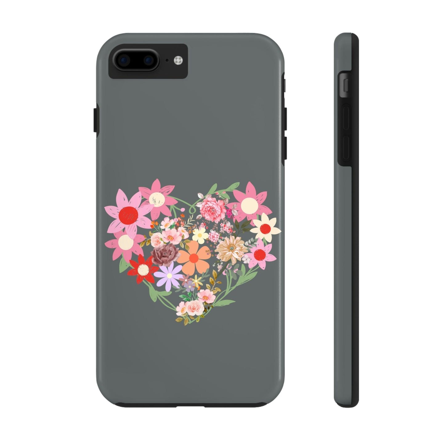 Floral Heart phone case, Tough Phone Cases, Mom Phone Case fit for iPhone 14 Pro, 13, 12, 11 Pro Max, Xr, Xs, 8+, 7, And Samsung S