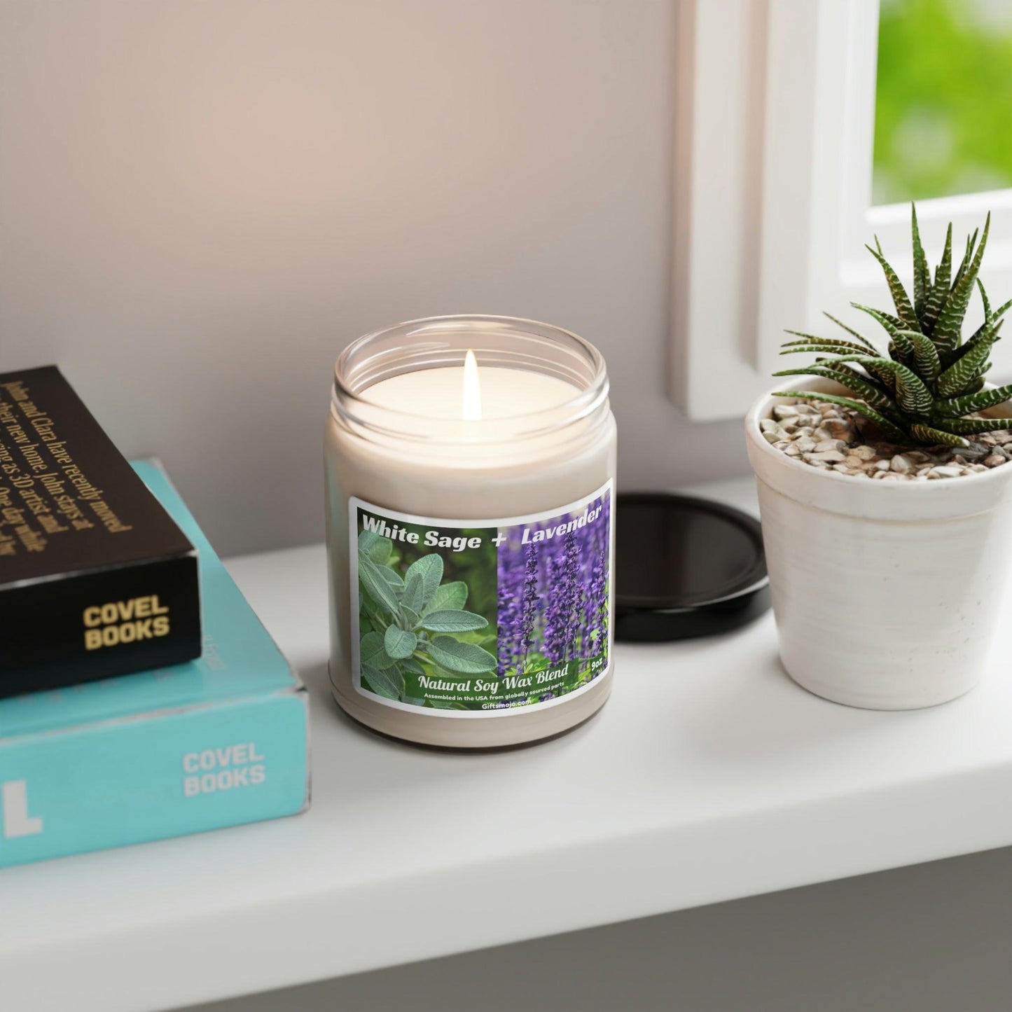 White Sage and Lavender Scented Soy Candle, Natural Soy wax Aromatherapy candle, Stress relief gift for mom grandma new mom stepmom - Giftsmojo