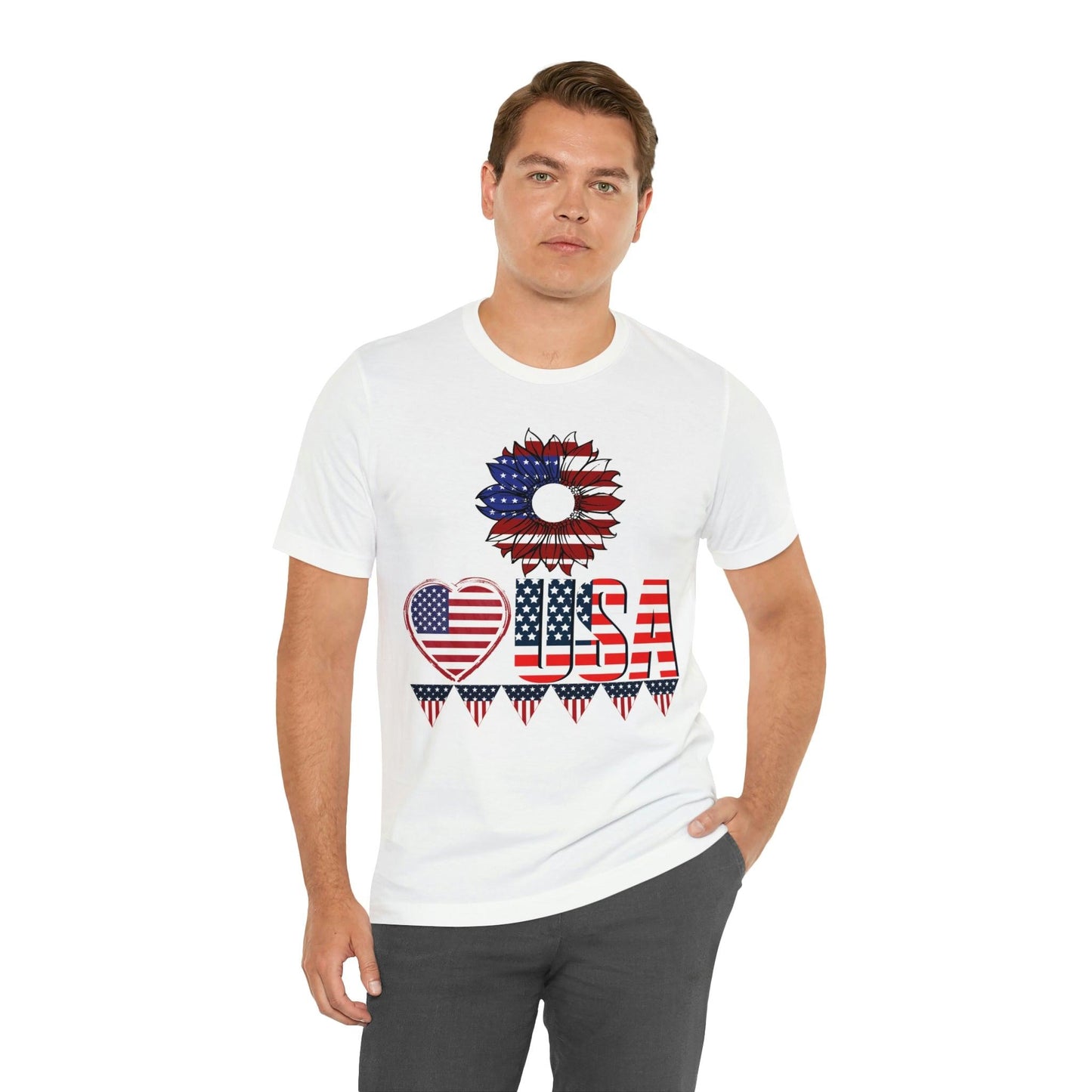 American flag shirt, Red, white, and blue shirt, Flower Love USA shirt, - Giftsmojo