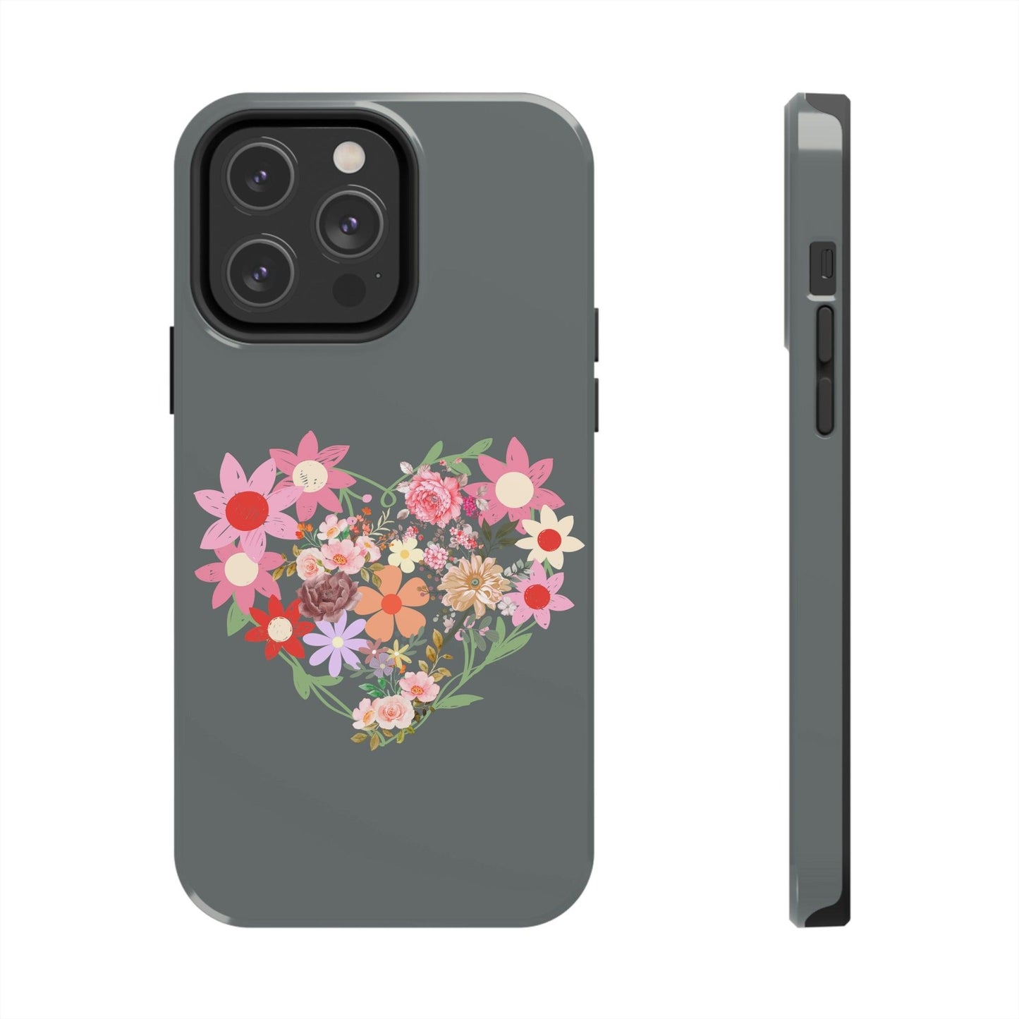 Floral Heart phone case, Tough Phone Cases, Mom Phone Case fit for iPhone 14 Pro, 13, 12, 11 Pro Max, Xr, Xs, 8+, 7, And Samsung S