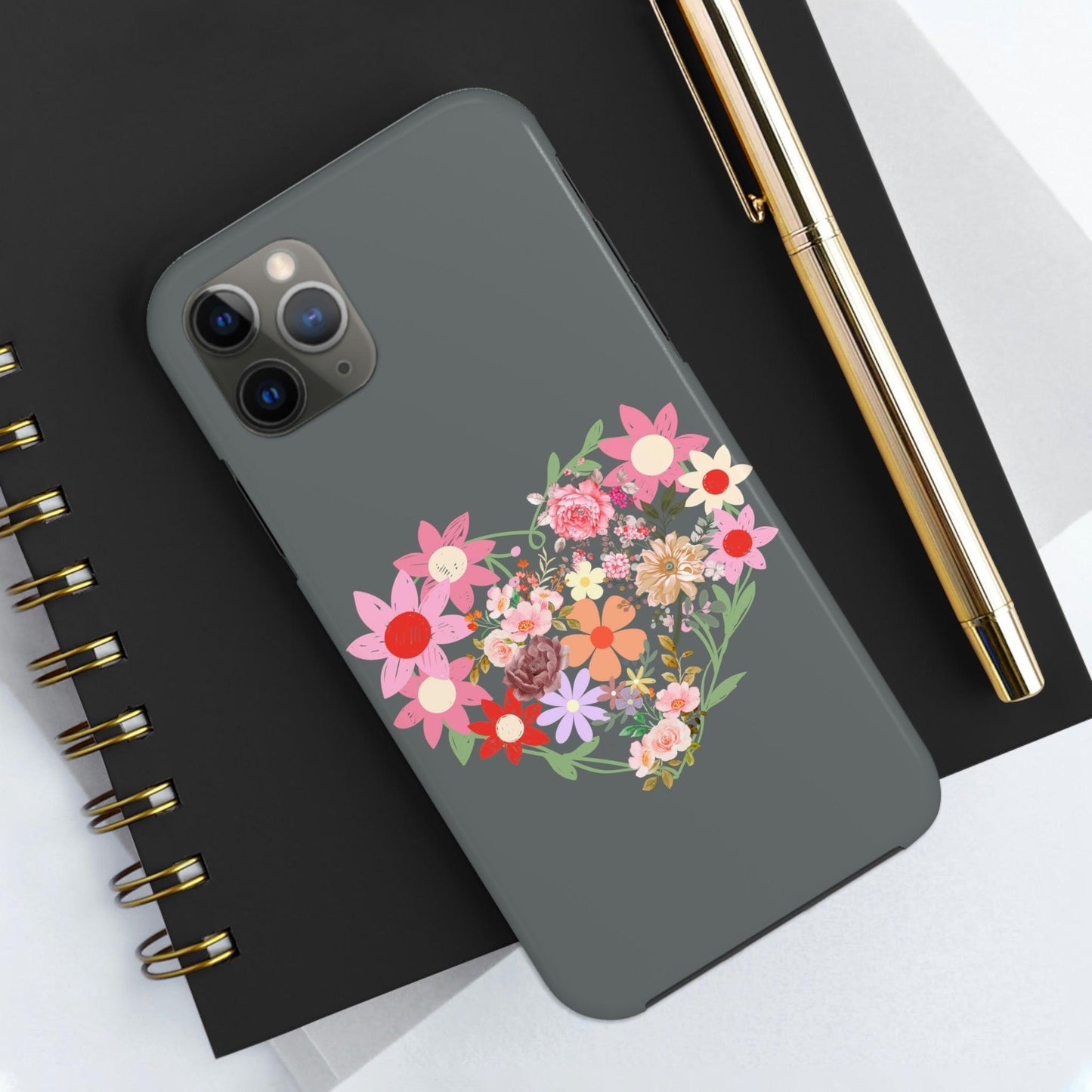 Floral Heart phone case, Tough Phone Cases, Mom Phone Case fit for iPhone 14 Pro, 13, 12, 11 Pro Max, Xr, Xs, 8+, 7, And Samsung S